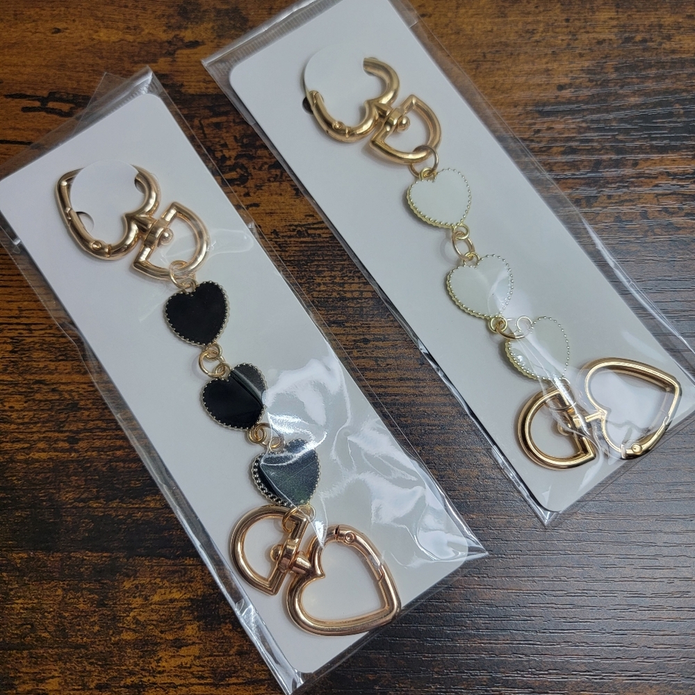 Gold and Black Heart Bag Accessory Or Chain Strap Extender - Picture 2 of 3